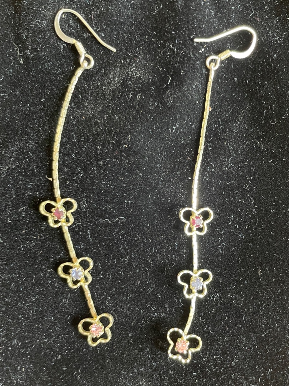 Vintage Y2K Gold Chain Drop Earrings with Pink and Purple Stones